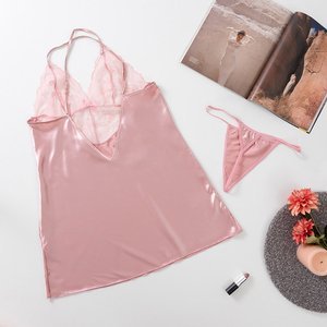 Dámská růžová krajková noční košile s tangy - Belizna