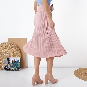 Dámská růžová skládaná midi sukně s pasem - Oblečení