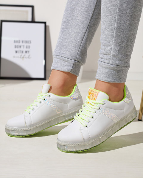 Dámská sportovní obuv v bílé barvě s neonově zelenými vložkami Asxa- Footwear