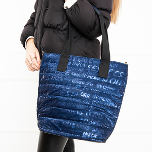 Dámská tmavě modrá prošívaná shopper taška s nápisy - Accessories