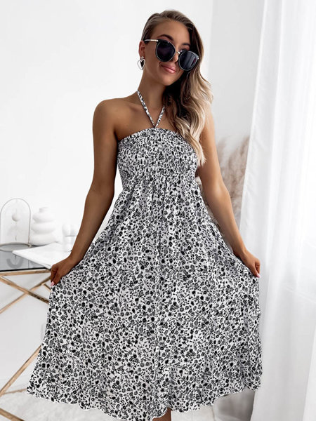 Dámské bílé a černé midi šaty s potiskem PLUS SIZE- Oblečení