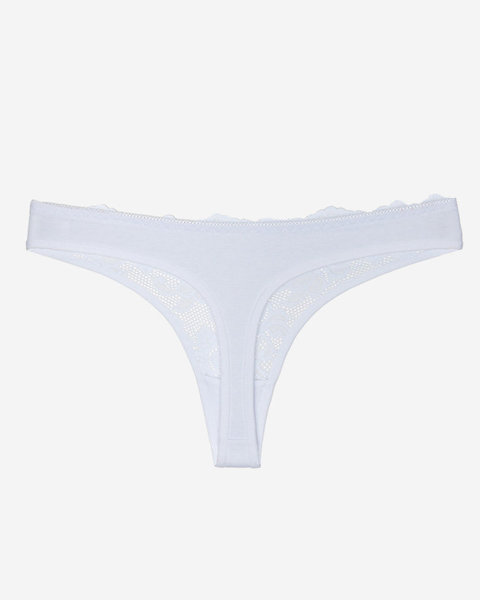 Dámské bílé bavlněné tanga kalhotky s krajkou - Spodní prádlo