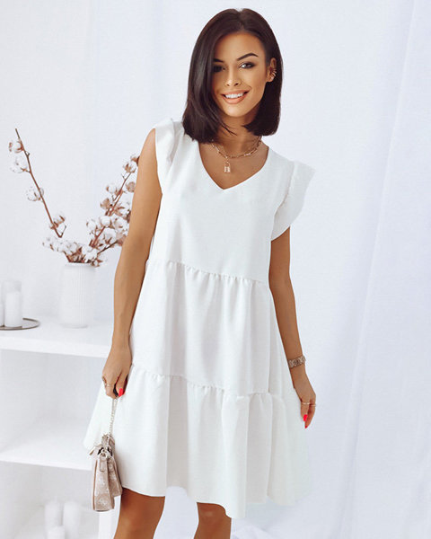 Dámské bílé krátké šaty s volánky - Oblečení
