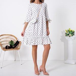 Dámské bílé rozšířené šaty s puntíky - Oblečení