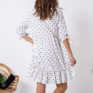 Dámské bílé rozšířené šaty s puntíky - Oblečení