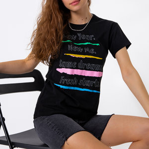 Dámské černé bavlněné tričko s nápisy - Oblečení