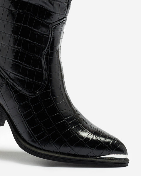 Dámské černé kovbojské boty s ražbou Rin - Obuv