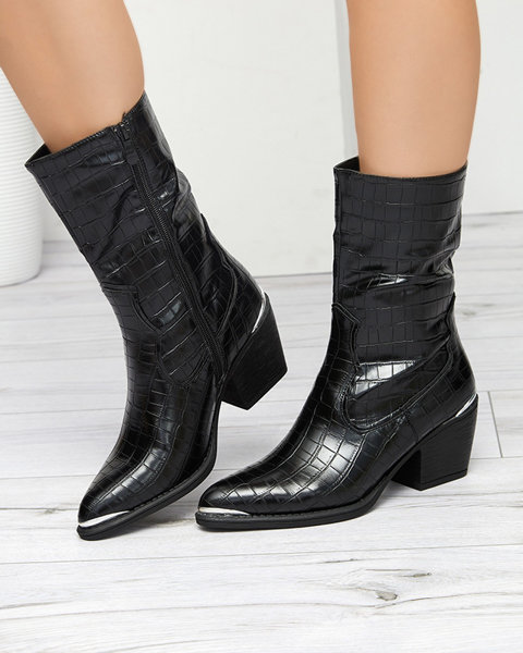 Dámské černé kovbojské boty s ražbou Rin - Obuv