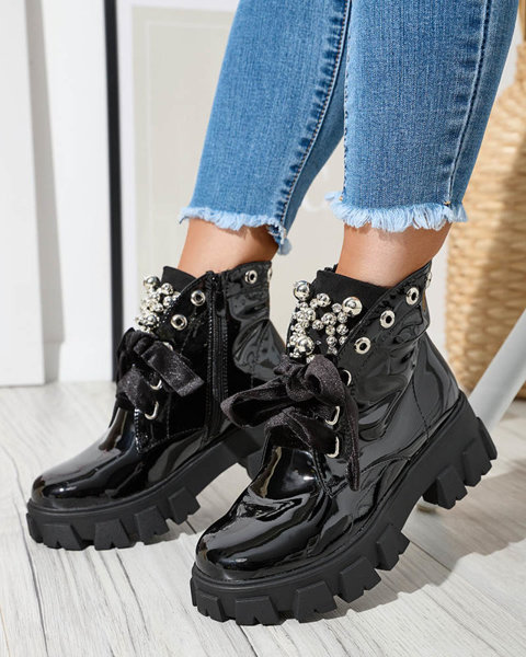 Dámské černé lakované boty Selpo- Footwear