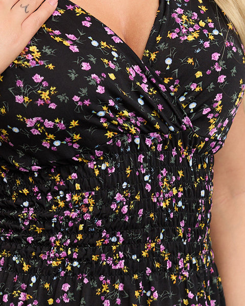 Dámské černé maxi šaty s fialovými květy - Oblečení