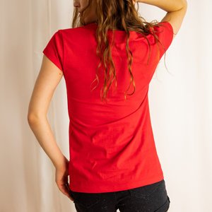 Dámské červené bavlněné tričko s barevným potiskem - Oblečení