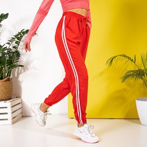 Dámské červené běžecké kalhoty s pruhy - Oblečení