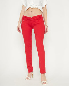 Dámské červené látkové kalhoty s nízkým pasem - oblečení