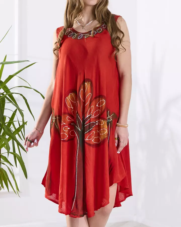 Dámské červené přehozy a'la šaty s květinovým motivem - Oblečení