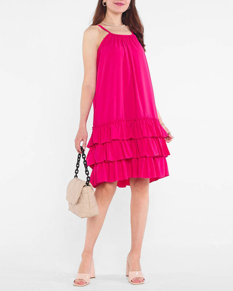 Dámské fialové a růžové šaty na ramínka s volánky - Oblečení