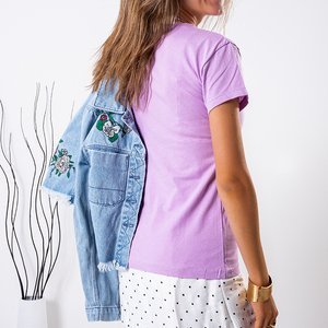 Dámské fialové bavlněné tričko s barevným potiskem - Oblečení