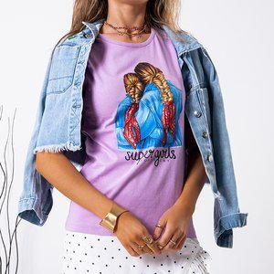 Dámské fialové bavlněné tričko s barevným potiskem - Oblečení