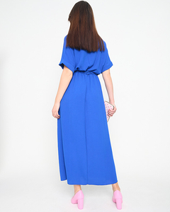 Dámské kobaltové jednoduché šaty s psaníčkovým výstřihem - Oblečení