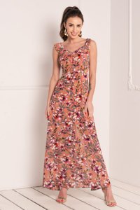 Dámské korálové květinové maxi šaty - Oblečení