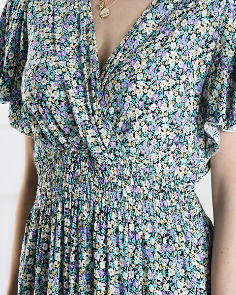 Dámské květinové midi šaty ve fialové barvě- Oblečení