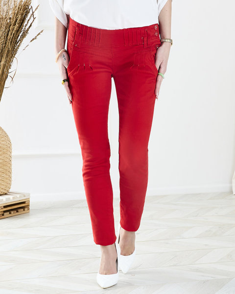 Dámské látkové kalhoty s nízkým pasem v červené barvě - Oblečení
