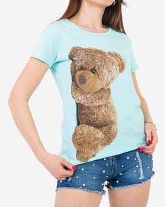 Dámské mintové tričko s medvídkem - Oblečení
