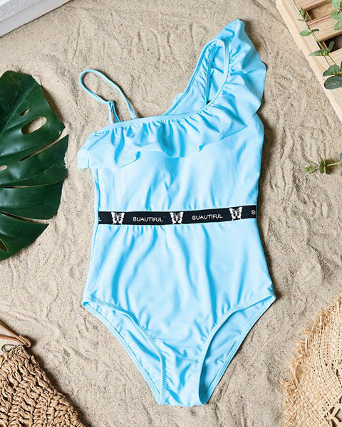 Dámské modré jednodílné plavky s volánem - Spodní prádlo