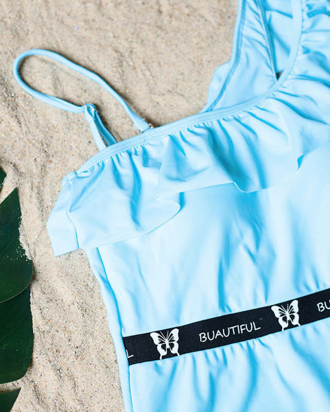 Dámské modré jednodílné plavky s volánem - Spodní prádlo