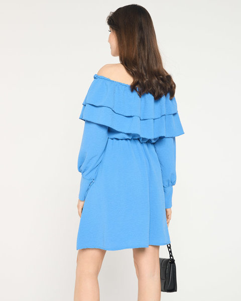 Dámské modré krátké šaty s volány- oblečení