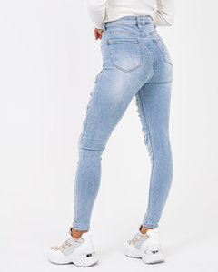 Dámské modré úzké džíny s dírami - Oblečení