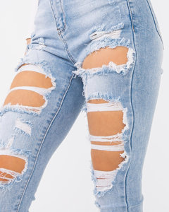 Dámské modré úzké džíny s dírami - Oblečení