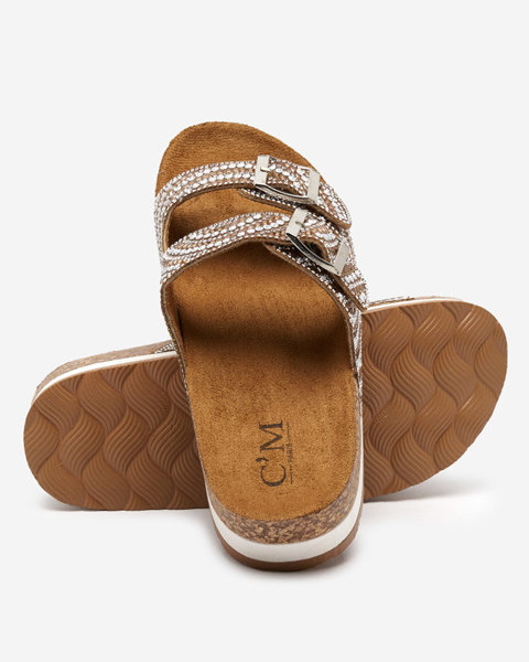 Dámské pantofle s kubickými zirkony v provedení Camel Lalud-Shoes