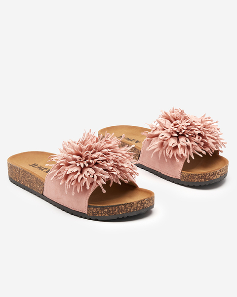 Dámské pantofle s látkovým ornamentem v růžové barvě Ailli- Footwear