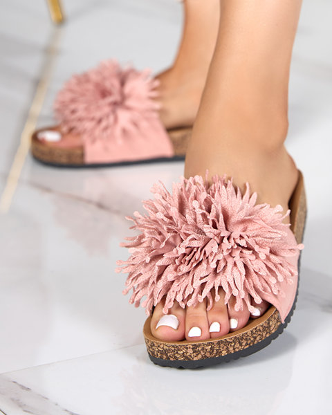 Dámské pantofle s látkovým ornamentem v růžové barvě Ailli- Footwear