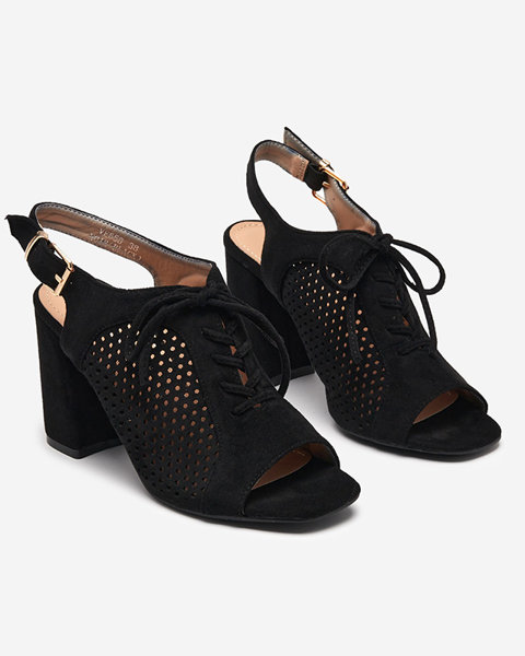 Dámské prolamované sandály na sloupku v černé barvě Sasqan- Footwear
