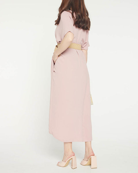 Dámské růžové oversize šaty s páskem - Oblečení