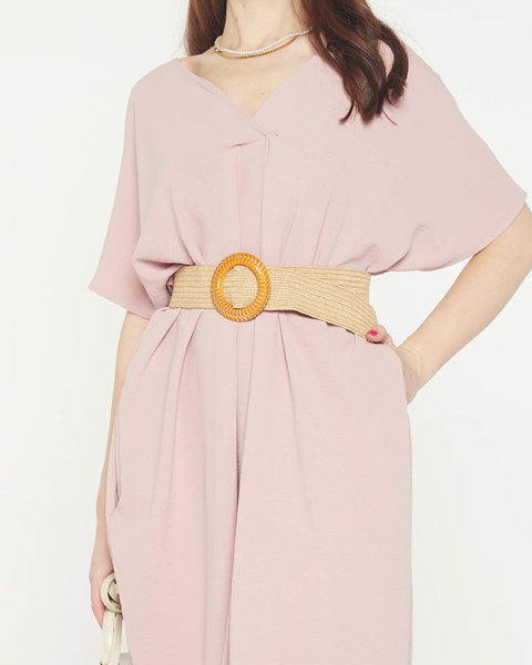 Dámské růžové oversize šaty s páskem - Oblečení
