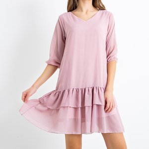 Dámské růžové šaty s volánky - Oblečení