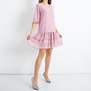 Dámské růžové šaty s volánky - Oblečení