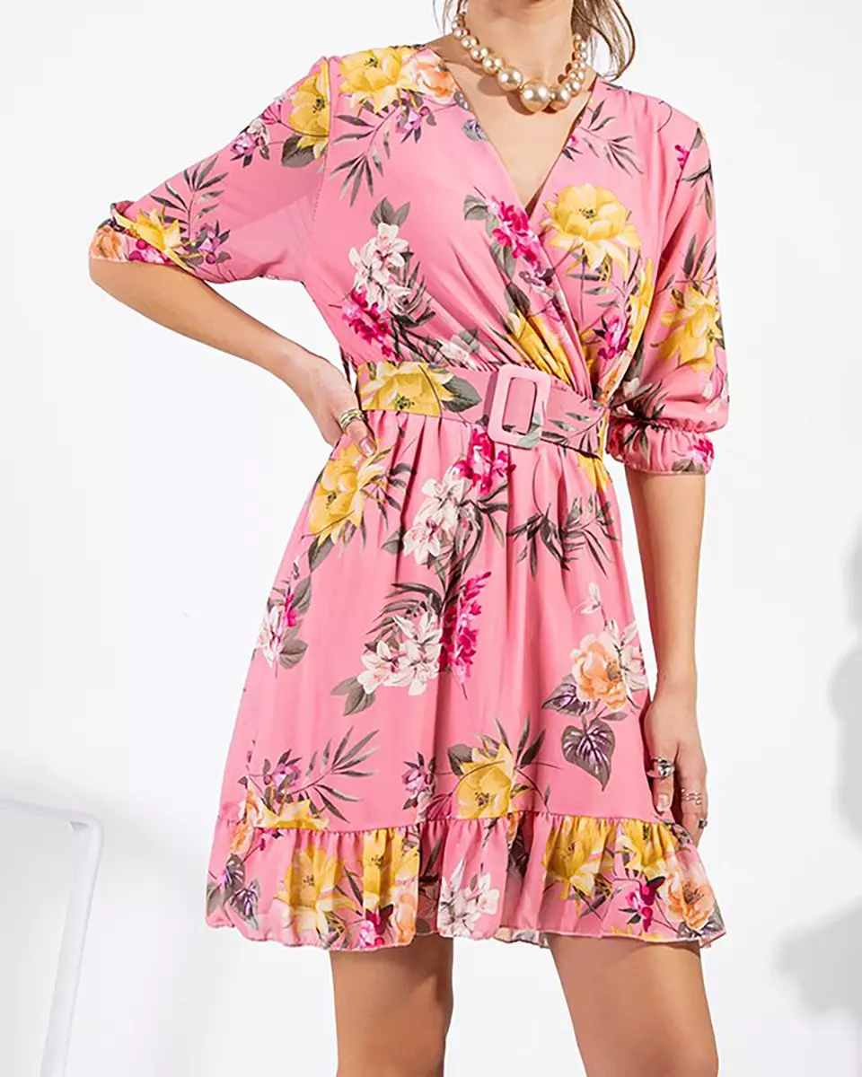 Dámské růžové vzorované šaty - Oblečení