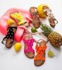 Dámské sandály Neon oranžové s květinami Madlen - Obuv