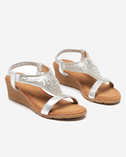 Dámské sandály na klínovém podpatku ve stříbrné barvě Serrifo- Footwear