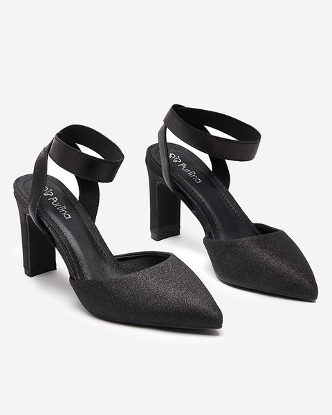Dámské sandály na sloupku v černé barvě se třpytkami Brossi - Obuv