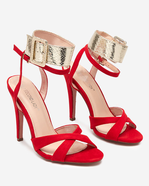 Dámské sandály na vysokém podpatku v červené barvě se zlatým proužkem Magnessias - Obuv