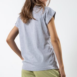 Dámské šedé bavlněné tričko s potiskem - Oblečení