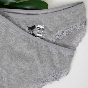 Dámské šedé kalhotky s krajkovým potiskem 3 / balení - spodní prádlo