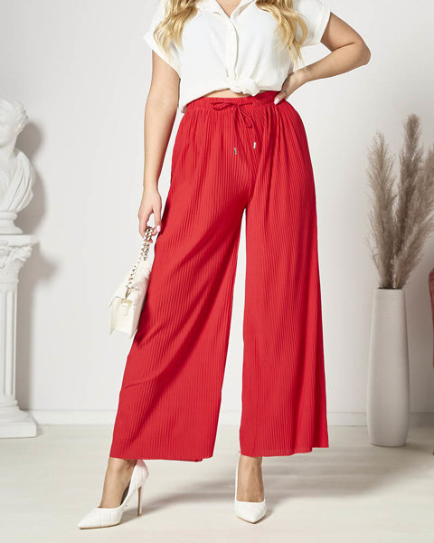 Dámské široké plisované kalhoty palazzo v červené barvě - Oblečení