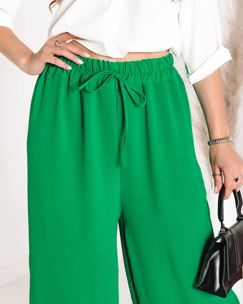 Dámské široké tmavě zelené kalhoty palazzo - Oblečení