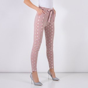 Dámské světle růžové kalhoty se stříbrnými tečkami - Oblečení