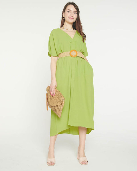 Dámské zelené oversize šaty s páskem - Oblečení